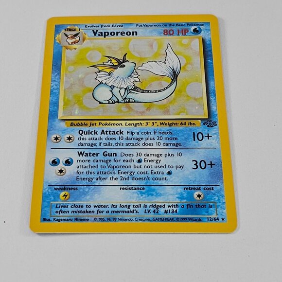 1999 Pokémon TCG Vaporeon Jungle Set 12/64 Unlimited Holo - Picture 3 of 7